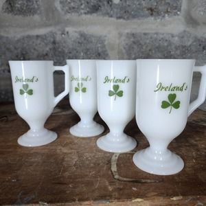 Vintage Milk Glass Shamrock Footed Irish Coffee Cup Mug St Patrick's Day